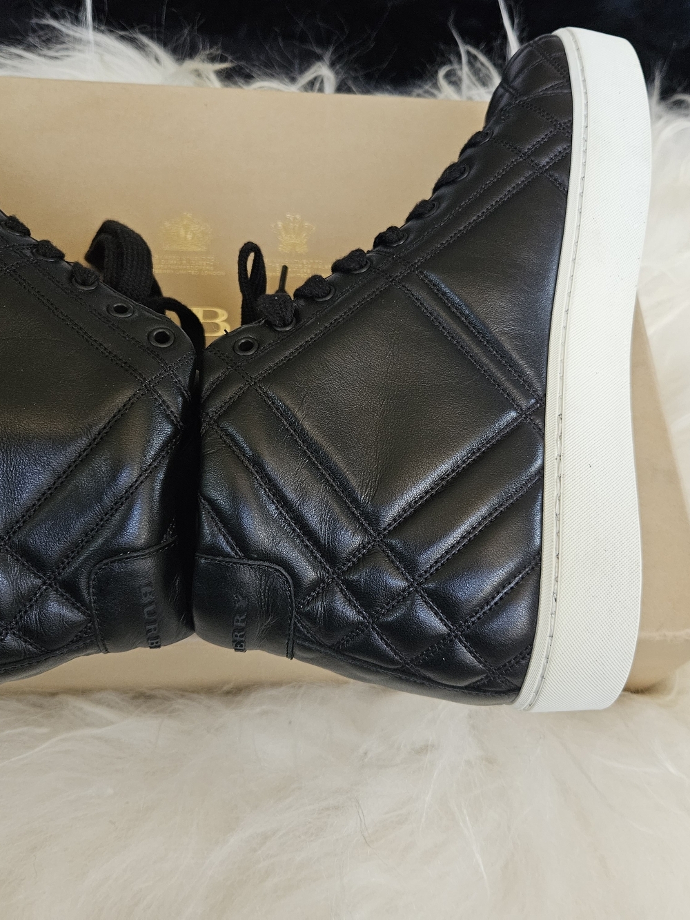 Burberry Black Quilted Leather High-Top Sneaker with White Sole - Picture 2 of 7